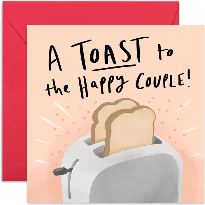 Old English Co. Toast To happy Couple Wedding Card - Funny Pun Square Engagement Card | Suitable Card for Newly Wed Engaged Couple | Blank Inside & Envelope Included