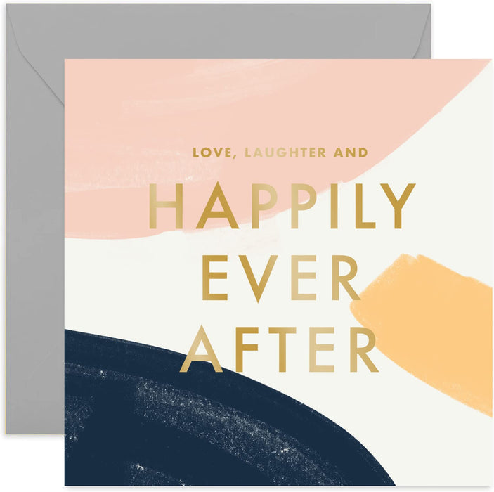 Old English Co. Abstract Happily Ever After Wedding Card - Stylish Gold Foil Newly Wed Wishes Greeting Card for Happy Couple | Anniversary, Engagement, Love | Blank Inside & Envelope Included