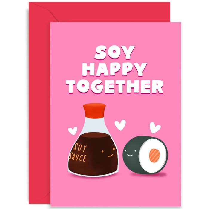 Old English Co. Funny Anniversary Card for Husband Wife - Cute 'Happy Together' Soy Sauce Sushi Valentine's Card for Men or Women - Boyfriend, Girlfriend, Fiance, Partner| Blank Inside with Envelope