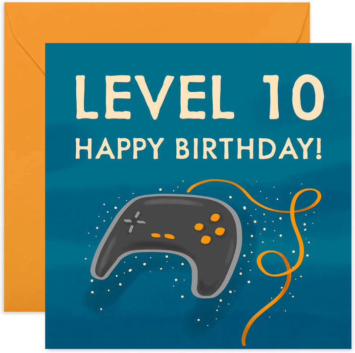 Old English Co. Happy 10th Birthday for Gamer - Gaming Greeting Card for Boy or Girl | Video Game Controller Design for Son or Daughter | Blank Inside with Envelope