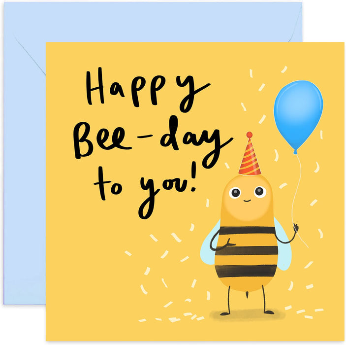 Old English Co. Happy Bee-Day Birthday Card - Fun Cute Bee Card for Adults and Children | Funny Pun Birthday Wishes for Him or Her | Blank Inside & Envelope Included