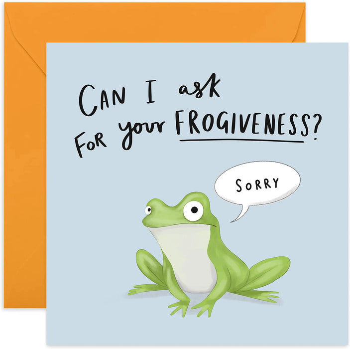 Old English Co. Ask Your Frogiveness Sorry Card - Cute Fun Animal Pun Greeting Card for Him or Her | For Boyfriend, Girlfrined, Wife, Husband, Partner | Blank Inside & Envelope Included