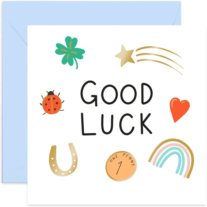 Old English Co. Good Luck Symbols Card - Fun Cute Superstitious Greetings for Men and Women | Talisman Design for Him and Her | Blank Inside & Envelope Included