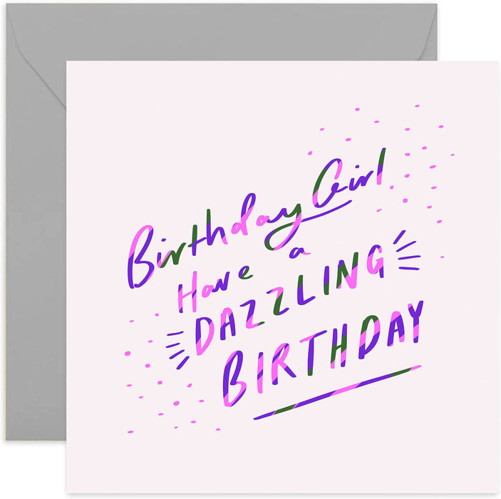 Old English Co. Birthday Girl Dazzling Birthday Card - Neon Purple Birthday Card for Women | Cute Fun Design for Her, Sister, Niece, Daughter, Friend | Blank Inside & Envelope Included