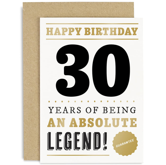 Old English Co. Funny 30th Birthday Card for Men Women - 30 Years Absolute Legend Greeting Card for Him Her | Humour Age Thirty Birthday Gift for Brother, Son, Sister, Daughter, Friend