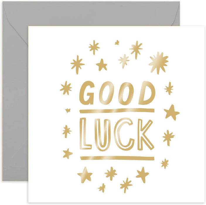 Old English Co. Gold Sparkles Good Luck Card - Bold Gold Foil Greeting Card | New Job, Colleague Leaving, Exams, Test, Moving | Blank Inside & Envelope Included