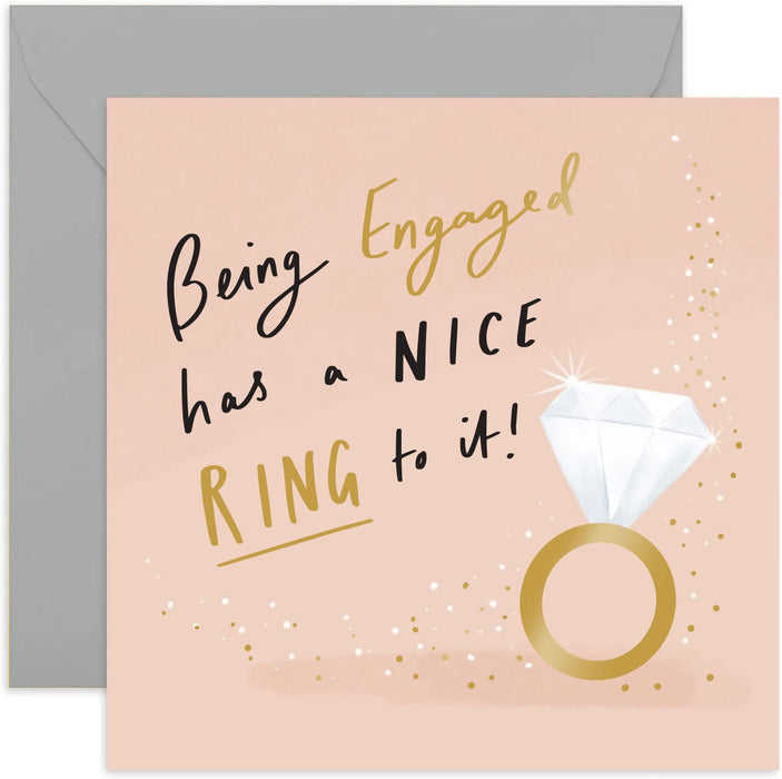 Old English Co. Engagement Has a Nice Ring Card - Funny Diamond Engagement Card| Sparkle Gold Foil | Happy Couple Wedding | Blank Inside & Envelope Included