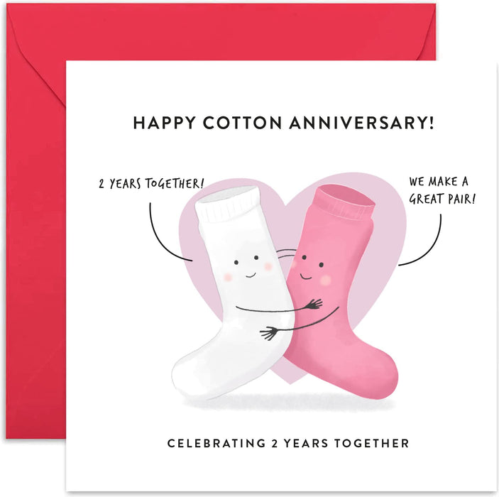 Old English Co. 2nd Wedding Anniversary Card for Husband and Wife - Cute Funny Cotton Anniversary Greeting Card | Joke Humour Second Anniversary for Him and Her | Blank Inside & Envelope Included