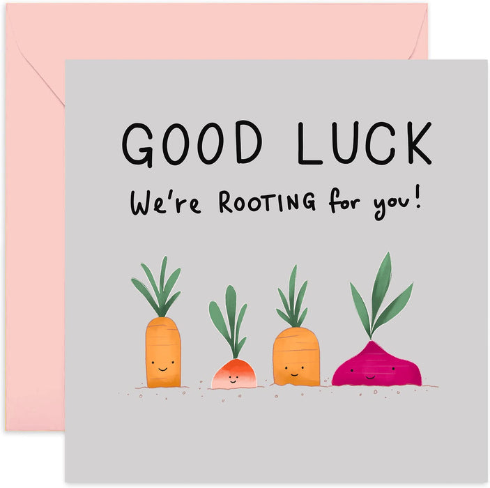 Old English Co. Root Vegetables Good Luck Card - Funny Cute Allotment Gardening Card for Men and Women | New Job, Promotion, Exams, Moving, Leaving | Blank Inside & Envelope Included