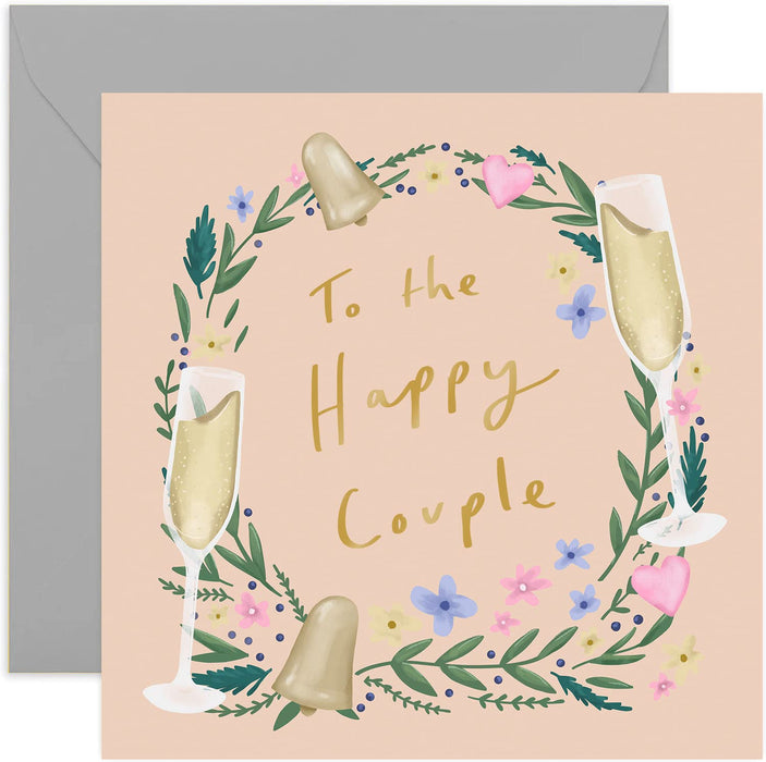 Old English Co. Floral Happy Couple Wedding Card - Gold Foil Special Engagement Wedding Celebrations Card For Bride and Groom | For Mr and Mrs Newly Weds | Blank Inside & Envelope Included