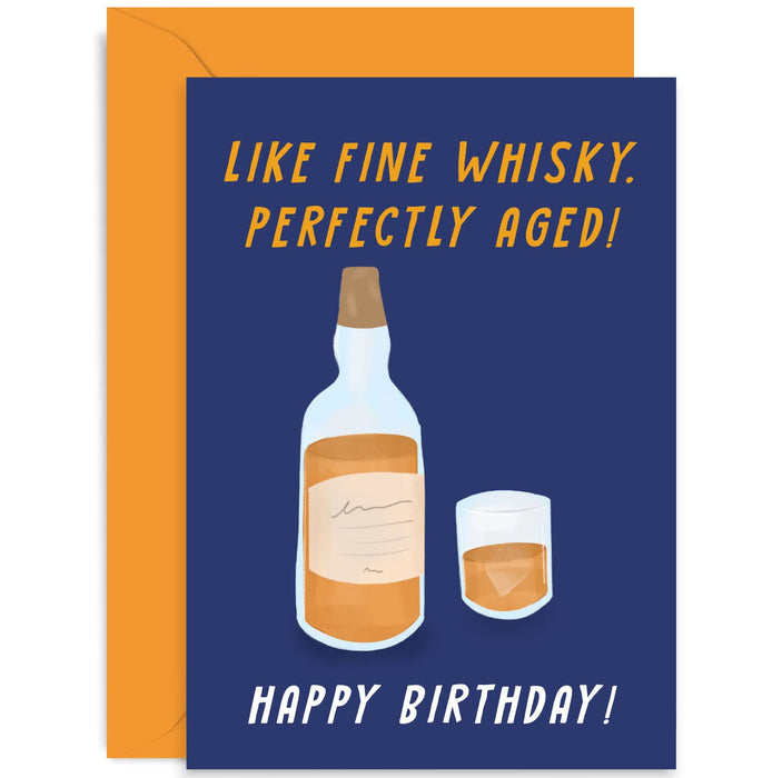 Old English Co. Funny Birthday Cards for Men Women - Perfectly Aged Whiskey Old Man Joke - Masculine Design For Son, Uncle, Brother, Dad, Grandad | Blank Inside with Envelope