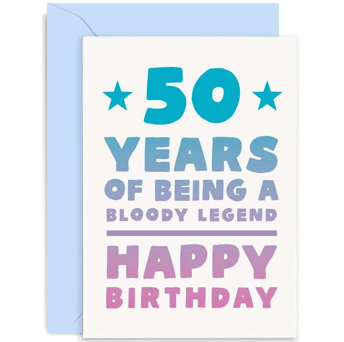 Old English Co. Fun 50th Birthday Card for Dad or Mum - 50 Years Of Being A Bloody Legend Fiftieth Birthday Card for Him or Her - Auntie, Uncle, Grandad, Grandma | Blank Inside with Envelope