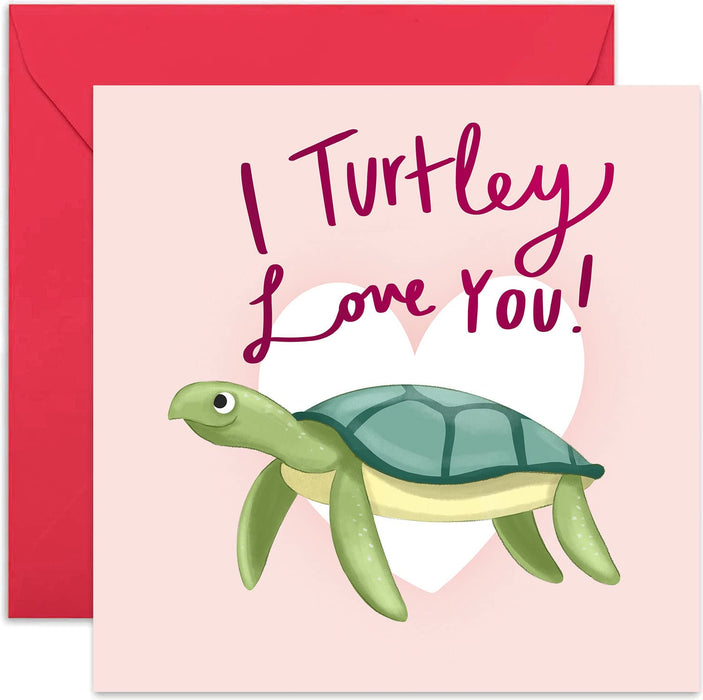 Old English Co. Turtley Love You Anniversary Card - Cute Fun Animal Pun Valentine Greeting Card for Him or Her | For Boyfriend, Girlfriend, Wife, Husband, Partner | Blank Inside & Envelope Included