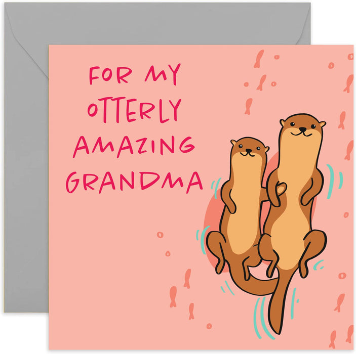 Old English Co. Happy Birthday For My Otterly Amazing Grandma! Card - Square Cute Animal Otter Card | Suitable for Men & Women | Blank Inside & Envelope Included