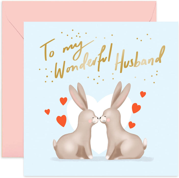 Old English Co. Happy Anniversary Cute Bunny Rabbit Card - Romantic Animal Couple Greeting Card for Him and Her | Gold Foil Detail | Blank Inside & Envelope Included (Happy Anniversary)