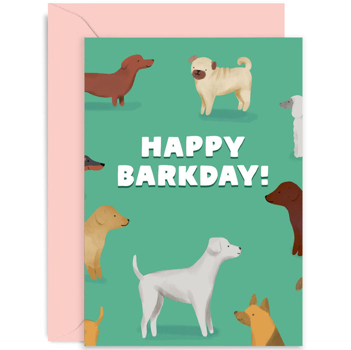 Old English Co. Funny Birthday Card for Him Her - Cute Dog 'Barkday' Birthday Card for Dog Lover - For Mum, Dad, Daughter, Son, Sister, Brother, Friend | Blank Inside with Envelope