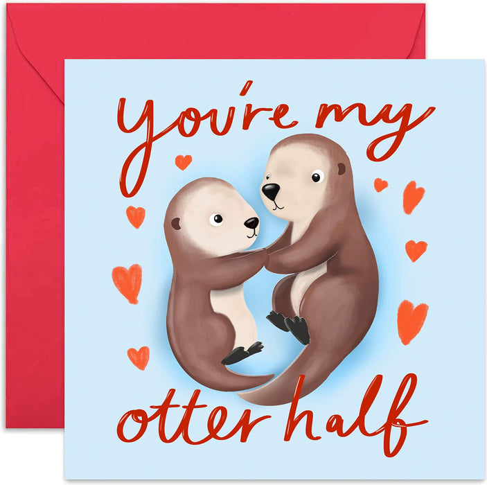 Old English Co. My Otter Half Anniversary Card - Cute Fun Heartfelt Animal Pun Valentine Greeting Card for Him or Her | For Boyfriend, Girlfriend, Wife, Husband | Blank Inside & Envelope Included
