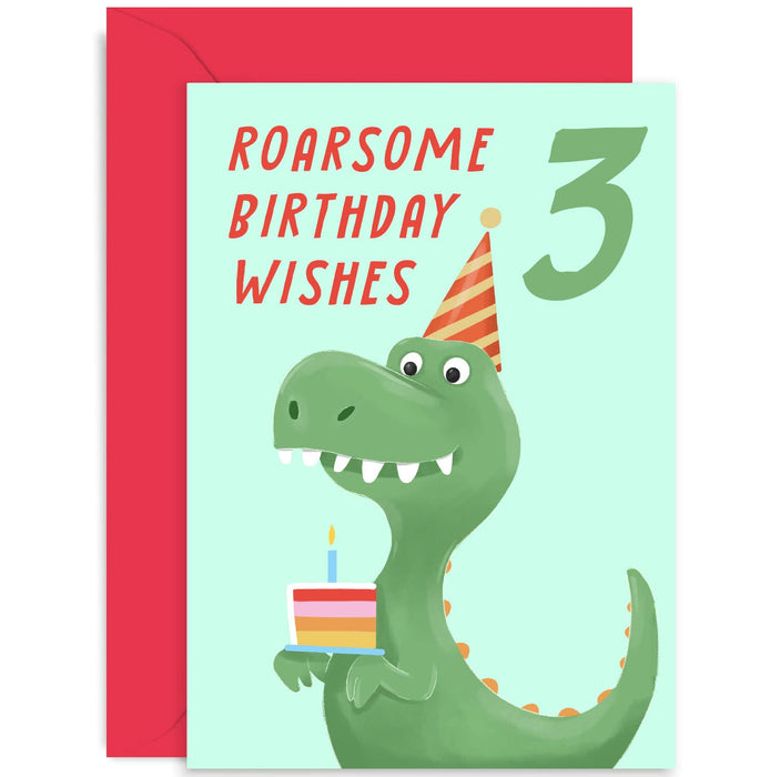 Old English Co. Fun T Rex Dino Roarsome Birthday Wishes Card for Son Daughter - Birthday Card for Girl Boy | Dinosaur Gift for Birthday Party | Blank Inside with Envelope (2nd)