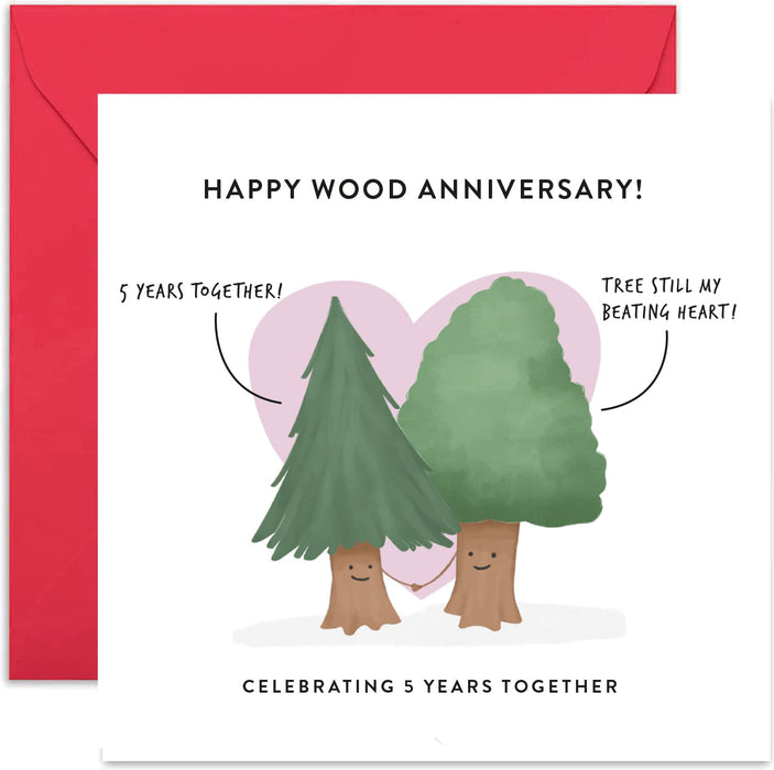 Old English Co. 5th Wedding Anniversary Card for Husband and Wife - Cute Funny Wood Anniversary Greeting Card | Joke Humour Design Fifth Anniversary for Him and Her | Blank Inside & Envelope Included