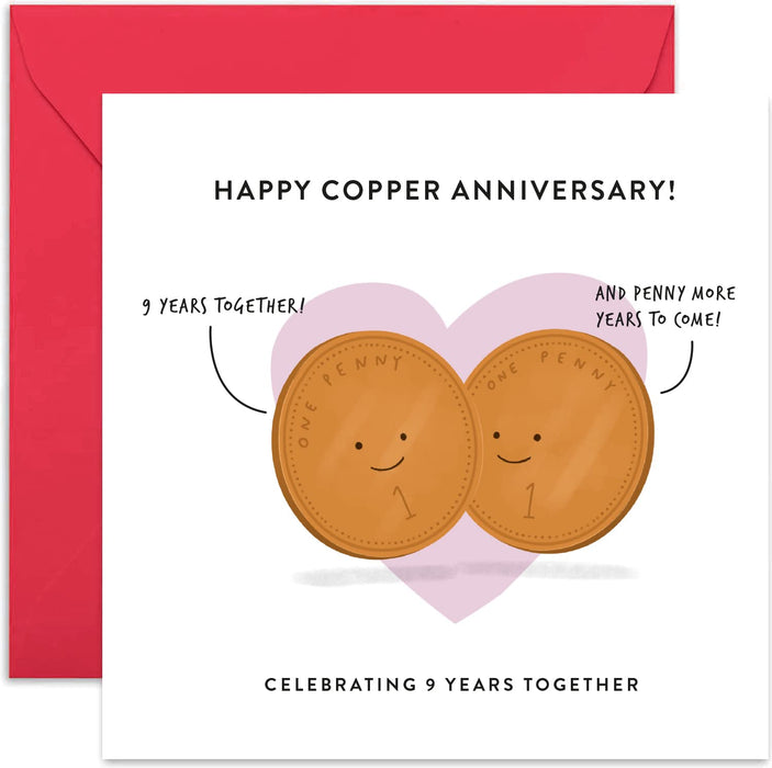 Old English Co. 9th Wedding Anniversary Card for Husband and Wife - Cute Funny Copper Anniversary Greeting Card | Joke Humour Ninth Anniversary for Him and Her | Blank Inside & Envelope Included
