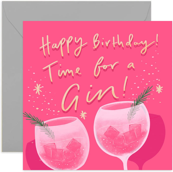 Old English Co. Pink Gin Birthday Card - Time For Gin Birthday Cards for Women | Mum, Sister, Daughter | Blank Inside & Envelope Included (Espresso Martini)