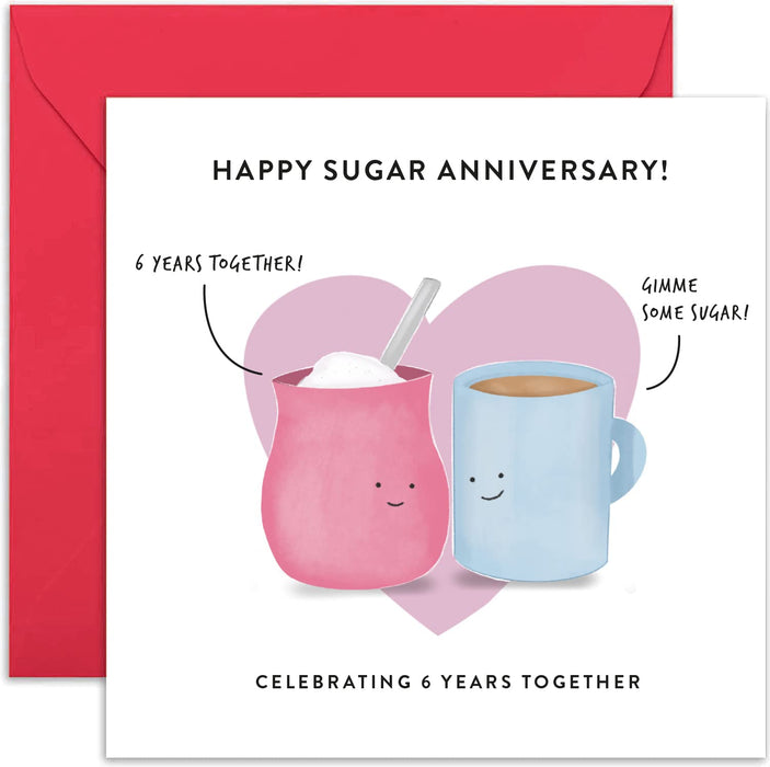 Old English Co. 6th Wedding Anniversary Card for Husband and Wife - Cute Funny Sugar Anniversary Greeting Card | Joke Humour Sixth Anniversary for Him and Her | Blank Inside & Envelope Included