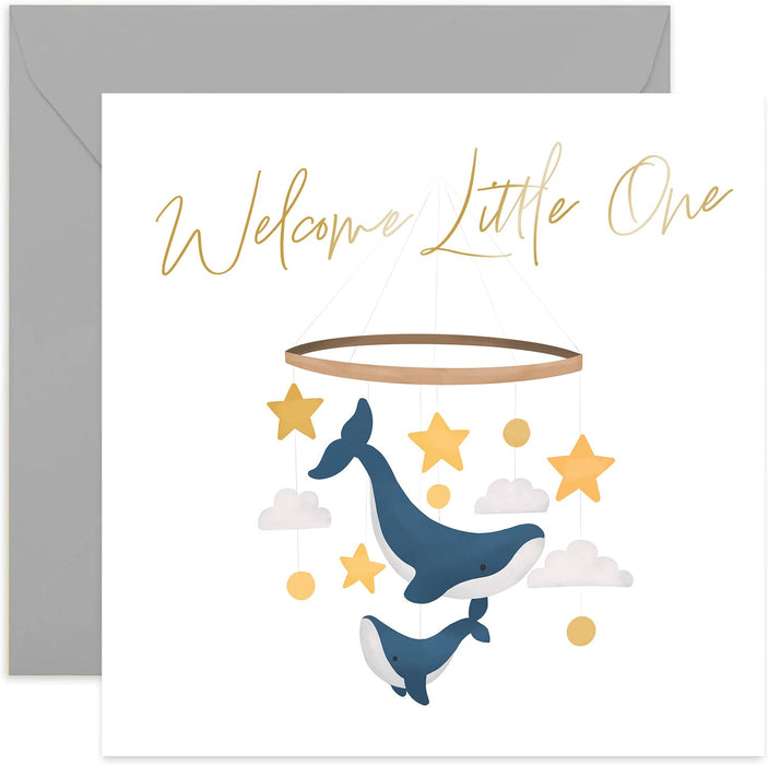 Old English Co. Welcome Little One Whale Nursery New Baby Card - Cute Congratulations Card for Baby Boy or Baby Girl | Gender Neutral Design for New Parents | Blank Inside & Envelope Included