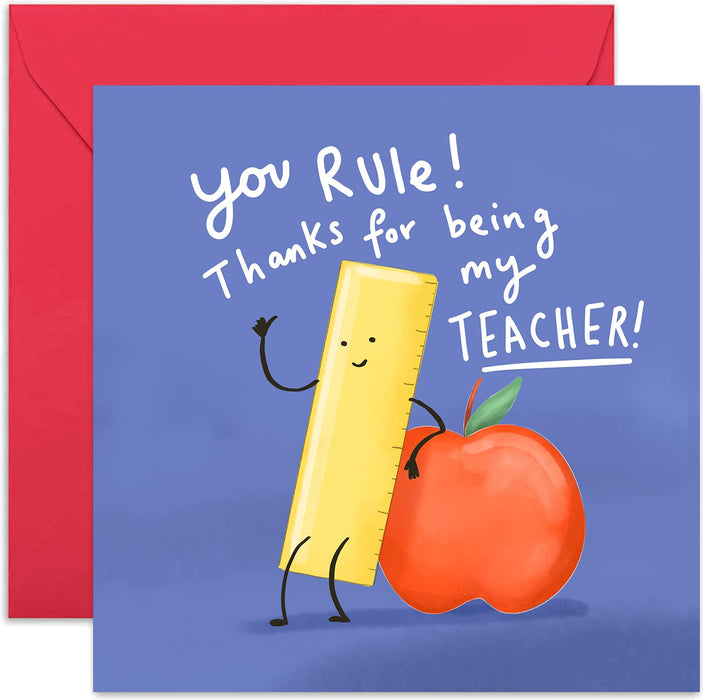 Old English Co. You Rule Thank You Teacher Card - Funny Cute Greeting Card to say Thanks | School, Nursery, Teachers Assistant | Blank Inside & Envelope Included