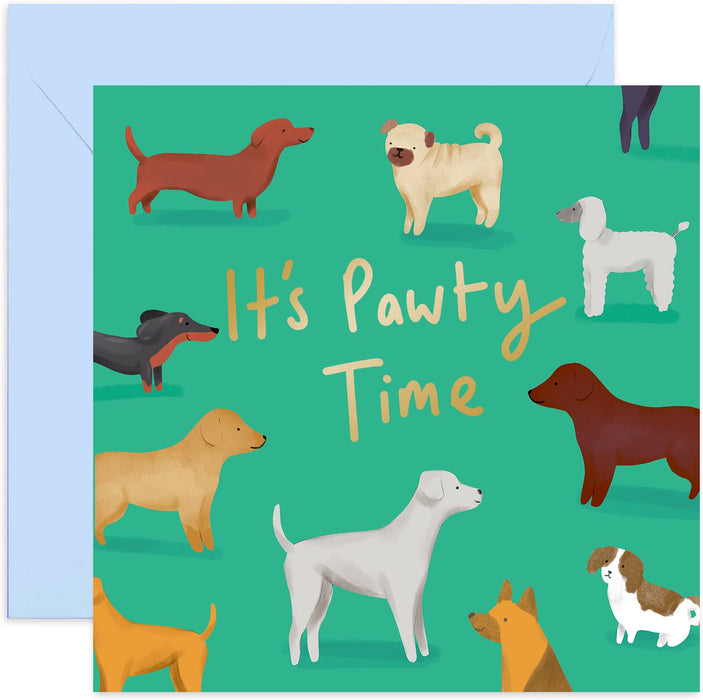 Old English Co. Pawty Time Dog Birthday Card - Funny Cute Puppy Greeting Card for Her and Him | Birthday Wishes for Women and Men | Blank Inside & Envelope Included