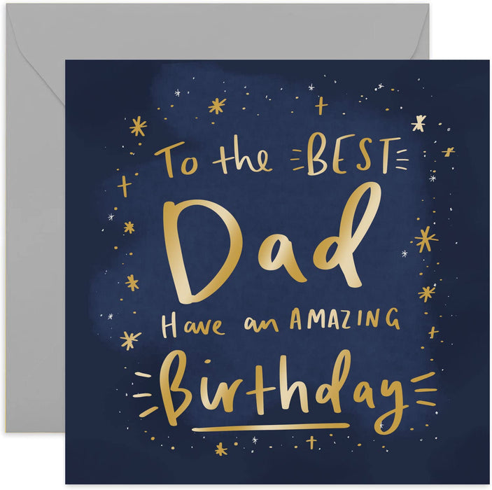 Old English Co. Amazing Birthday Best Dad Card - Masculine Gold Cosmic Stars Greeting Card for Men | Manly Card for Fathers and Him | Blank Inside & Envelope Included