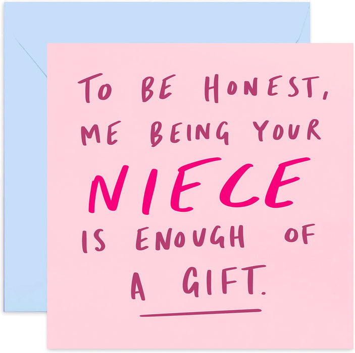Old English Co. Funny Card for Auntie or Uncle - From Niece Birthday Card - 'Being Your Niece Is Enough Of A Gift' - Birthday Card from Niece | Cheeky Humoros Card | Blank Inside & Envelope Included