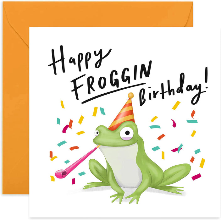 Old English Co. Happy Froggin Birthday Card - Cute Fun Animal Pun Greeting Card for Him or Her | For Boyfriend, Girlfrined, Wife, Husband, Partner | Blank Inside & Envelope Included