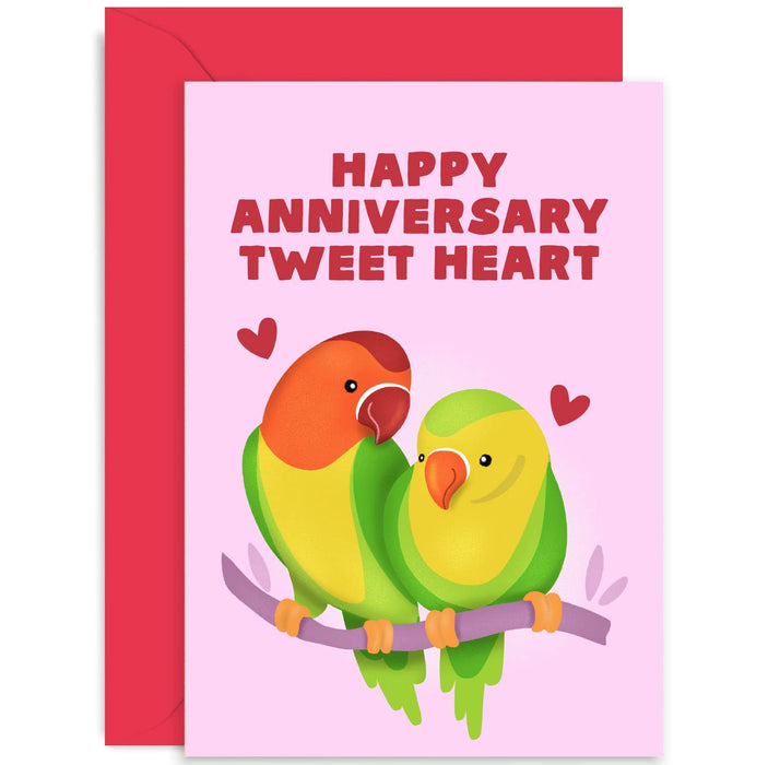 Old English Co. Cute Wedding Anniversary Card for Wife or Husband - Happy Anniversary Tweet Heart Cute Parrot Birds - For Fiance, Boyfriend, Girlfriend, Partner | Blank Inside with Envelope