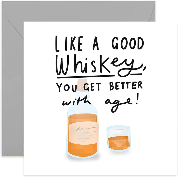Old English Co. Like A Good Whiskey Birthday Card - Funny Humour Joke Manly Birthday Wishes for Him | Perfect Card for Man, Brother, Dad, Grandad, Uncle| Blank Inside & Envelope Included