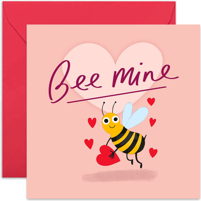 Old English Co. Bee Mine Anniversary Card - Fun Pun Romantic Greeting Card for Him and Her | Valentines for Boyfriend, Girlfriend, Husband, Wife | Blank Inside & Envelope Included