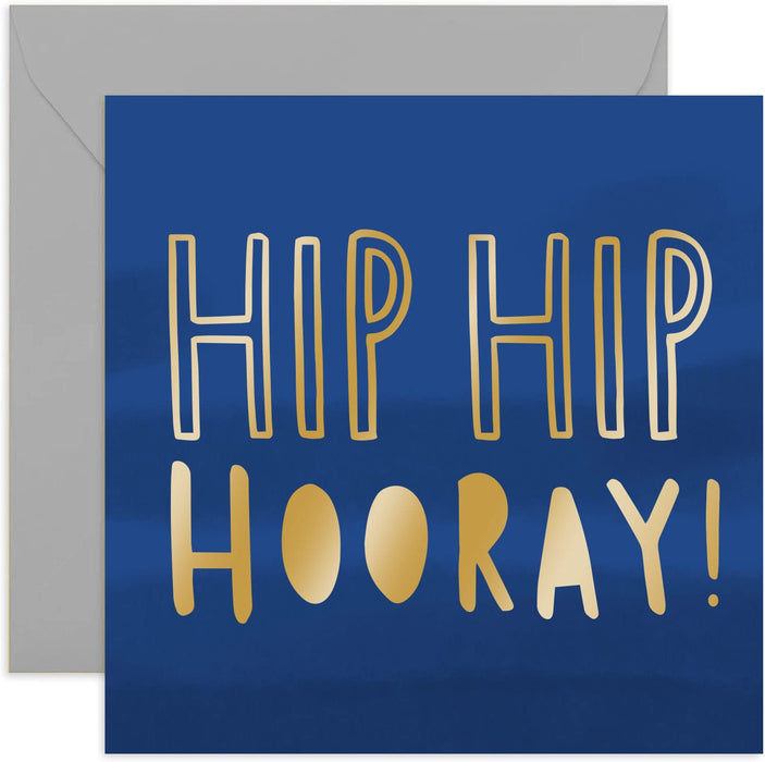 Old English Co.Bold Hip Hip Hooray Birthday Card - Blue Birthday Wishes Card For Man | For Dad, Brother, Son, Boyfriend | Blank Inside & Envelope Included