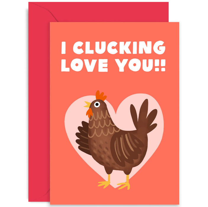 Old English Co. Clucking Love You Funny Anniversary Card - Cute Humour Chicken Card for Wife or Husband - Funny Valentine's Card for Boyfriend or Girlfriend | Blank Inside with Envelope