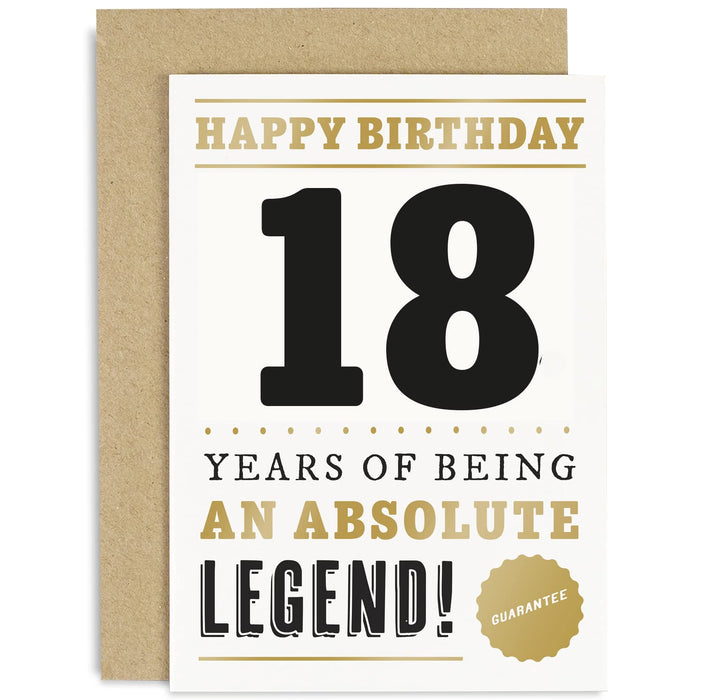 Old English Co. Funny 18th Birthday Card for Men Women - 18 Years Absolute Legend Greeting Card for Him Her | Humour Age Eighteen Birthday Gift for Brother, Son, Sister, Daughter, Friend