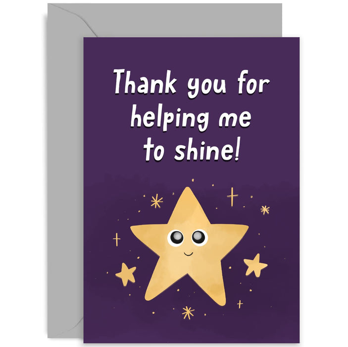 Old English Co. Shining Star Thank You Teacher Card - Thank You For Helping Me To Shine - End Of Year School Pupil Card for Teacher Assitant | Blank Inside with Envelope