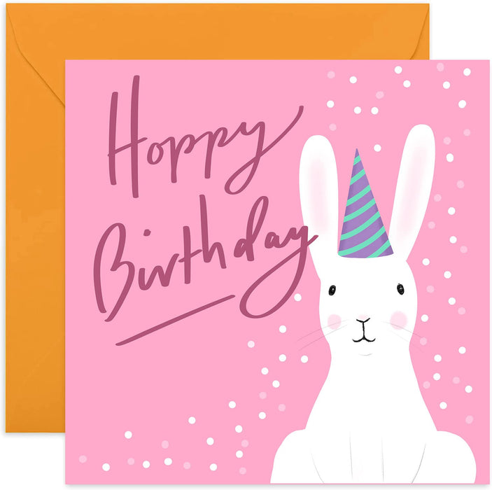 Old English Co. Cute Rabbit Birthday Card for Her - Bunny Pun Hoppy Birthday Greeting Card | For Daughter Sister Niece Grandaughter | Blank Inside with Envelope