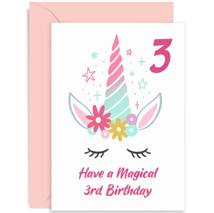 Old English Co. Unicorn Magical Birthday Card for Her - Birthday Age Birthday Card for Girl Boy | Whimsical Floral Sparkle Unicorn Design Birthday Party for Him Her | Blank Inside with Envelope (3rd)