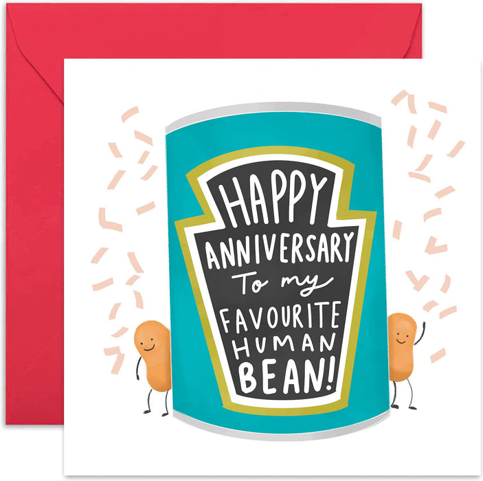 Old English Co. Happy Anniversary Favourite Human Bean Card - Cute Fun Baked Bean Themed Card for Husband, Wife, Boyfriend, Girlfriend | Card for Men and Women | Blank Inside & Envelope Included