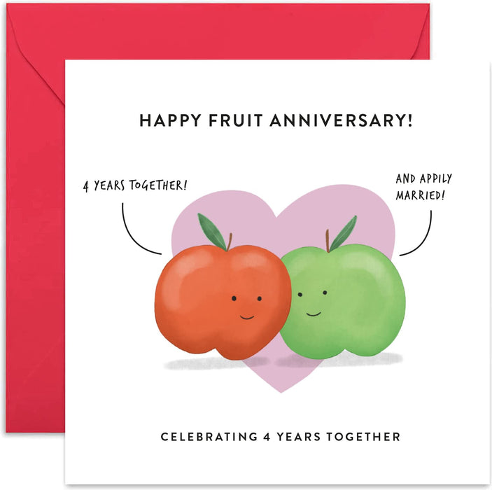 Old English Co. 4th Wedding Anniversary Card for Husband and Wife - Cute Funny Fruit Anniversary Greeting Card | Joke Humour Fourth Anniversary for Him and Her | Blank Inside & Envelope Included