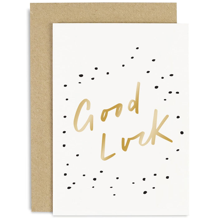 Old English Co. Good Luck Card - Gold Black Dots Best fo Luck Card for Him Her - New Job, Exams, University, Leaving, Farwell for Colleague, Friend, Family | Blank Inside with Envelope
