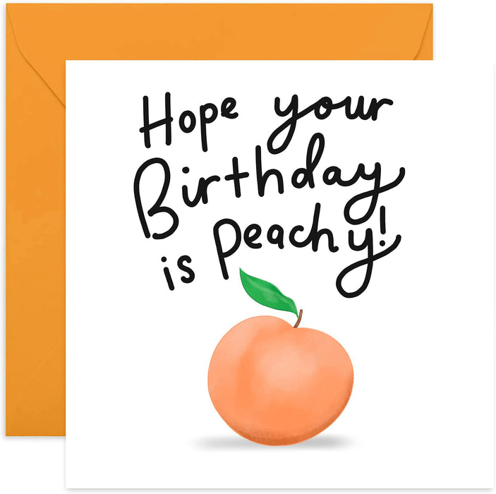 Old English Co. Peachy Birthday Card - Funny Fruit Pun Birthday Wishes for Him, Her, Them | Perfect for Friends Family, Men and Women| Blank Inside & Envelope Included