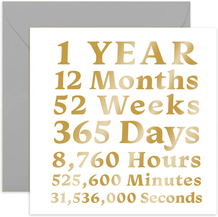 Old English Co. 1st Anniversary Paper Card - Stylish Gold Foil First Birthday Card for Him or Her | Card for Husband, Wife, Girlfriend, Boyfriend, Happy Couple | Blank Inside & Envelope Included