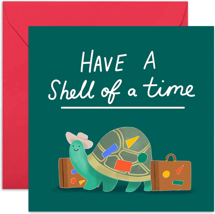 Old English Co. Have A Shell Of A Time Tortoise Birthday Card - Funny Pun Leaving Good Luck Greeting Card Him or Her | Retirement, Travels, New Adventure, Moving | Blank Inside & Envelope Included