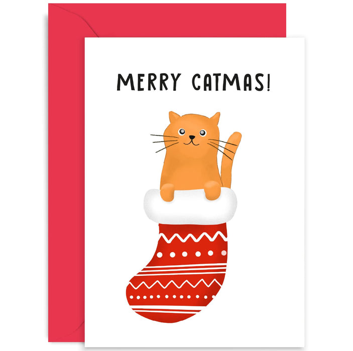 Old English Co. Merry Catmas Christmas Card - Funny Cat Merry Christmas Card for Him Her - Hilarious Card for Friends and Family | Blank Inside with Envelope