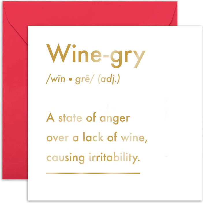 Old English Co. Winegry Birthday Card - Funny Wine Drink Greeting Card for Men and Women | For Sister, Wife, Aunty, Daughter | Blank Inside & Envelope Included