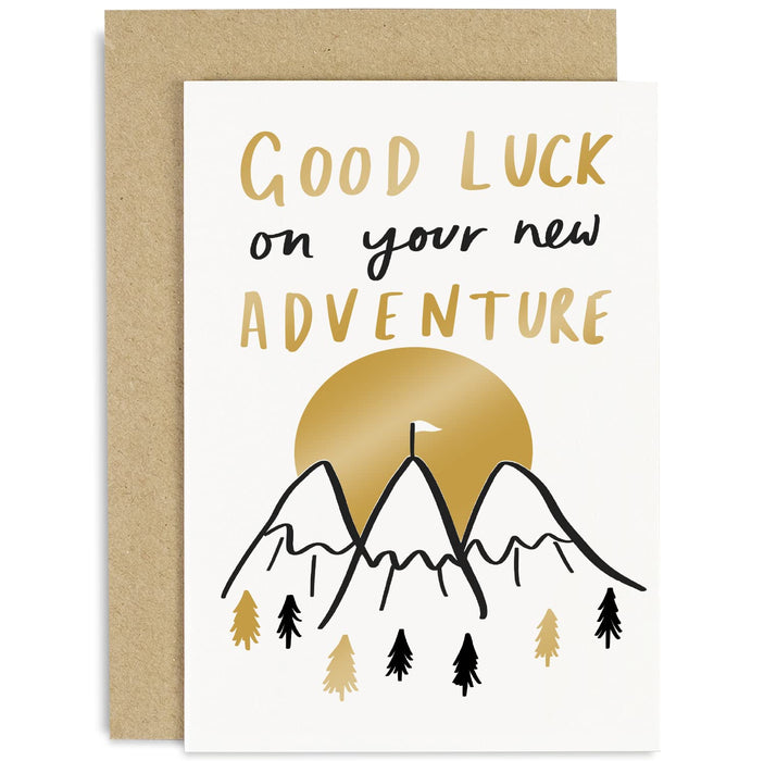 Old English Co. Good Luck On New Adventure Mountains Card - Leaving Farewell Best Wishes Card For New Job, Retirement, School | Blank Inside with Envelope